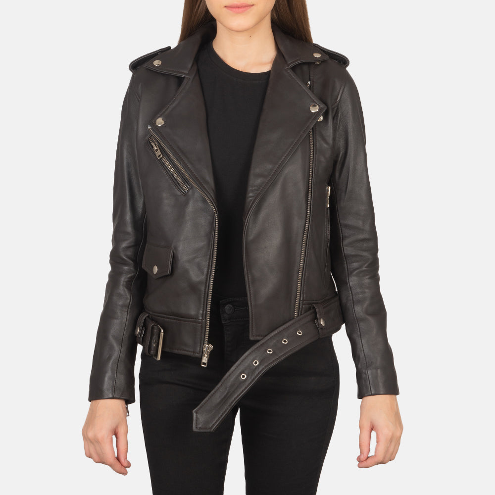 Xapum Brown Leather Biker Jacket