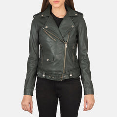 Xapum Green Leather Biker Jacket