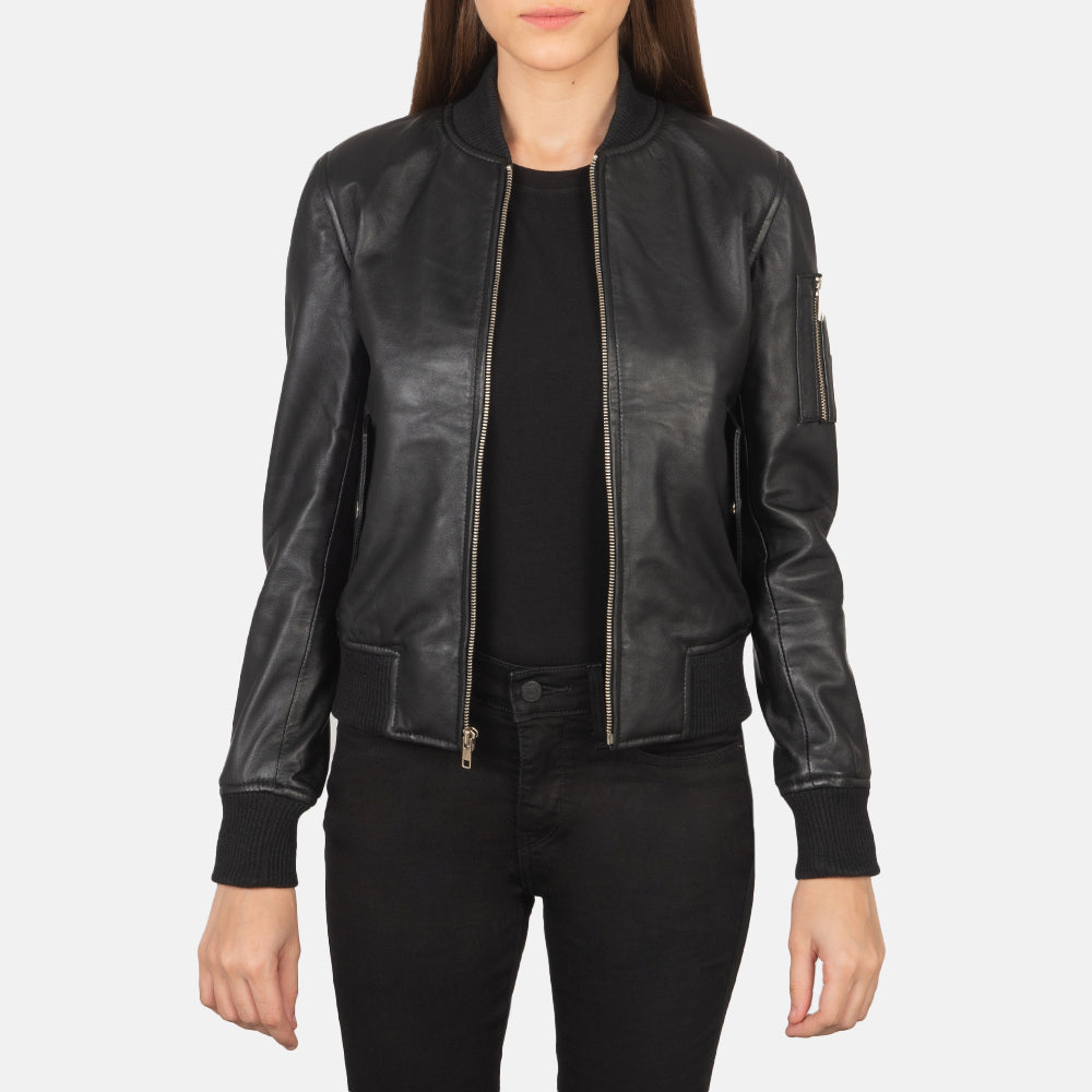 Tarar Black Leather Bomber Jacket