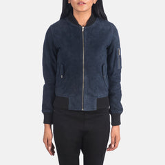Tarar Blue Suede Bomber Jacket