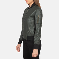 Tarar Green Leather Bomber Jacket