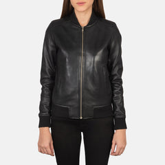 Nadas Black Leather Bomber Jacket
