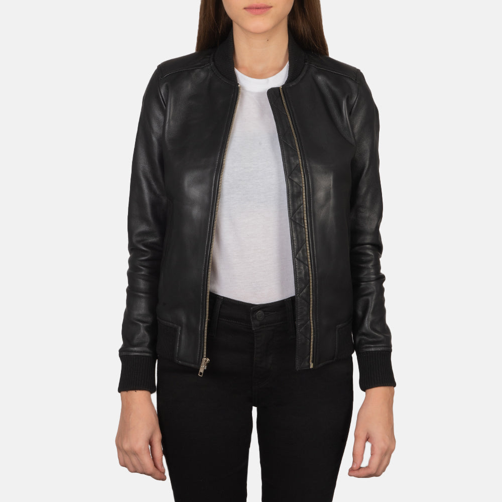 Nadas Black Leather Bomber Jacket