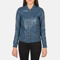 Nadas Blue Leather Bomber Jacket