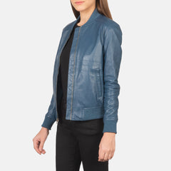 Nadas Blue Leather Bomber Jacket