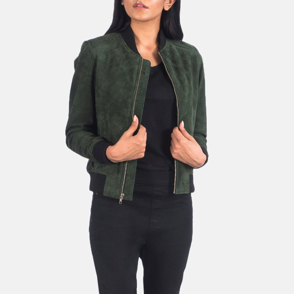 Nadas Green Suede Bomber Jacket