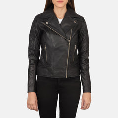 Wysor Black Leather Quilted Biker Jacket