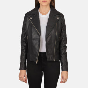 Wysor Black Leather Quilted Biker Jacket