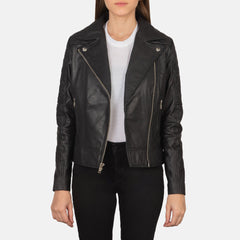 Wysor Black Leather Quilted Biker Jacket