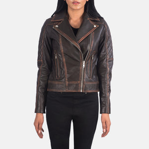 Wysor Brown Leather Quilted Biker Jacket