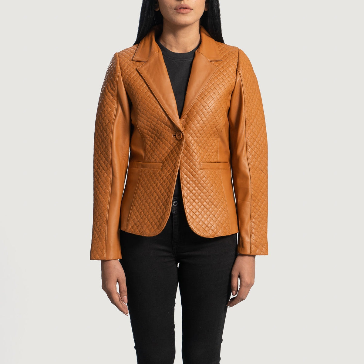 Ridum Brown Leather Quilted Blazer Jacket