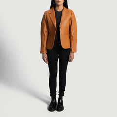 Ridum Brown Leather Quilted Blazer Jacket