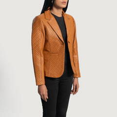 Ridum Brown Leather Quilted Blazer Jacket