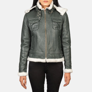Koton Green Leather Hooded Jacket