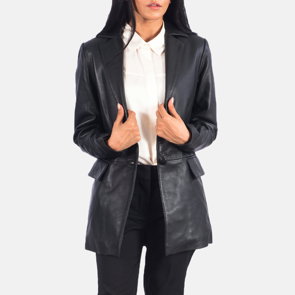 Dagas Black Leather Blazer Jacket