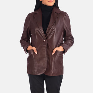 Kedum Maroon Leather Blazer Jacket