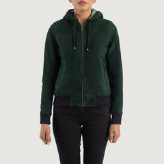 Sutix Green Suede Hooded Bomber Jacket