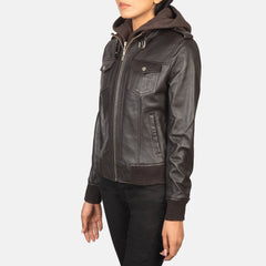 Xatus Brown Leather Hooded Bomber Jacket
