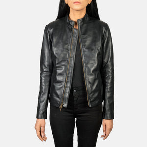 Jotean Black Leather Biker Jacket