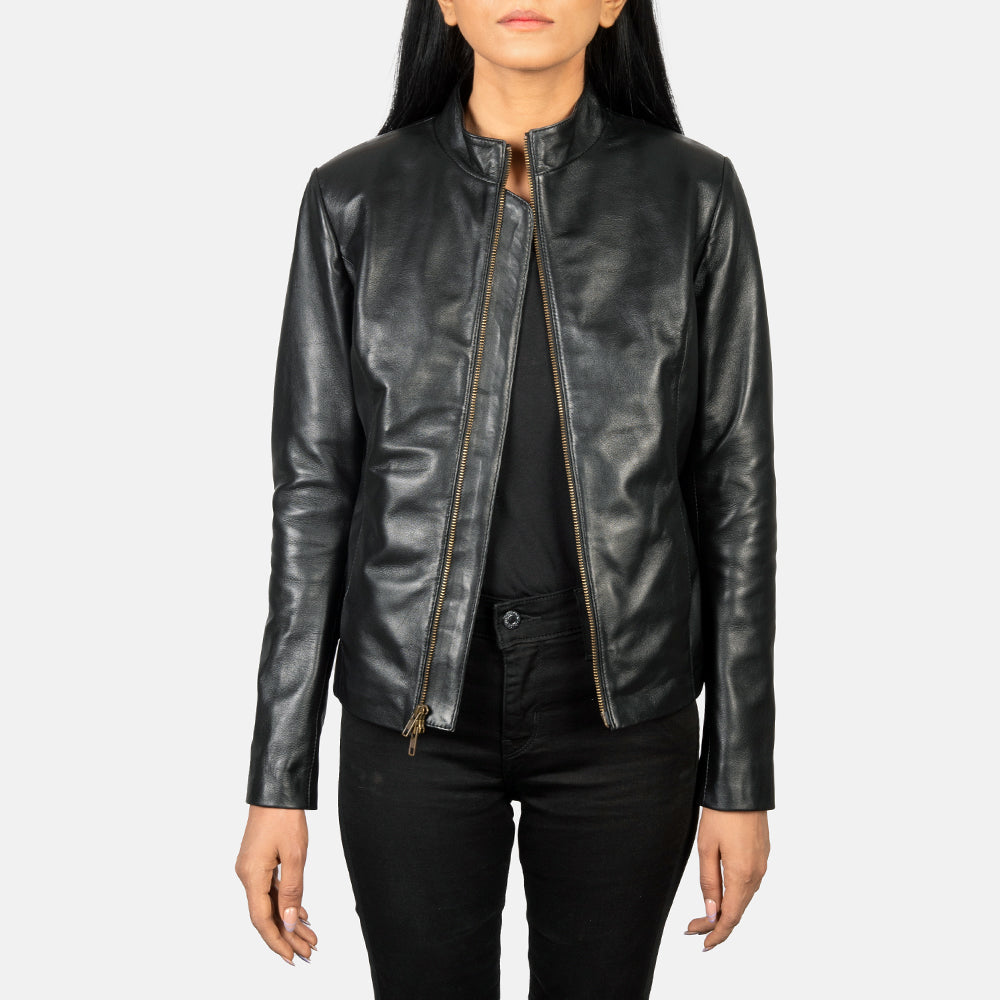 Jotean Black Leather Biker Jacket