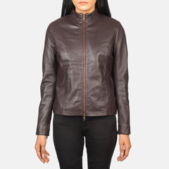 Jotean Maroon Leather Biker Jacket