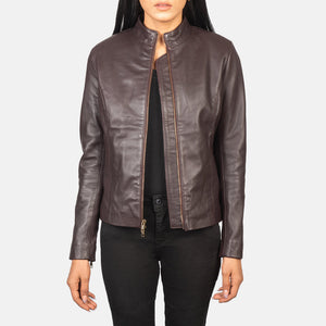 Jotean Maroon Leather Biker Jacket