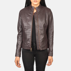 Jotean Maroon Leather Biker Jacket