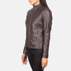 Jotean Maroon Leather Biker Jacket