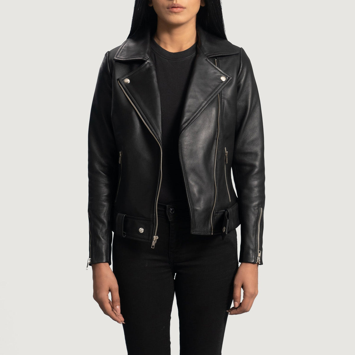 Silen Black Leather Biker Jacket