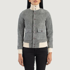 Pakian Grey Suede Bomber Jacket