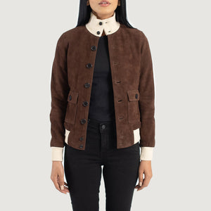 Pakian Mocha Suede Bomber Jacket