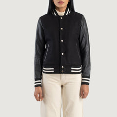 Orsos Black Leather Varsity Jacket