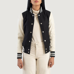 Orsos Black White Leather Varsity Jacket