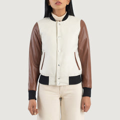 Orsos Brown Leather Varsity Jacket