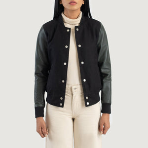 Orsos Green Leather Varsity Jacket