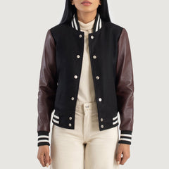 Orsos Black Maroon Leather Varsity Jacket