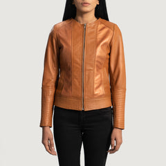Kekin Tan Leather Biker Jacket