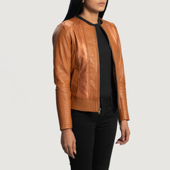 Kekin Tan Leather Biker Jacket