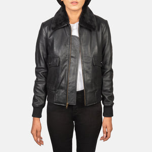 Ulbet Black Leather Bomber Jacket