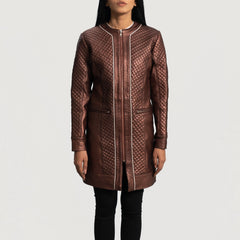 Kabin Maroon Leather Quilted Coat Jacket