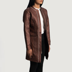 Kabin Maroon Leather Quilted Coat Jacket