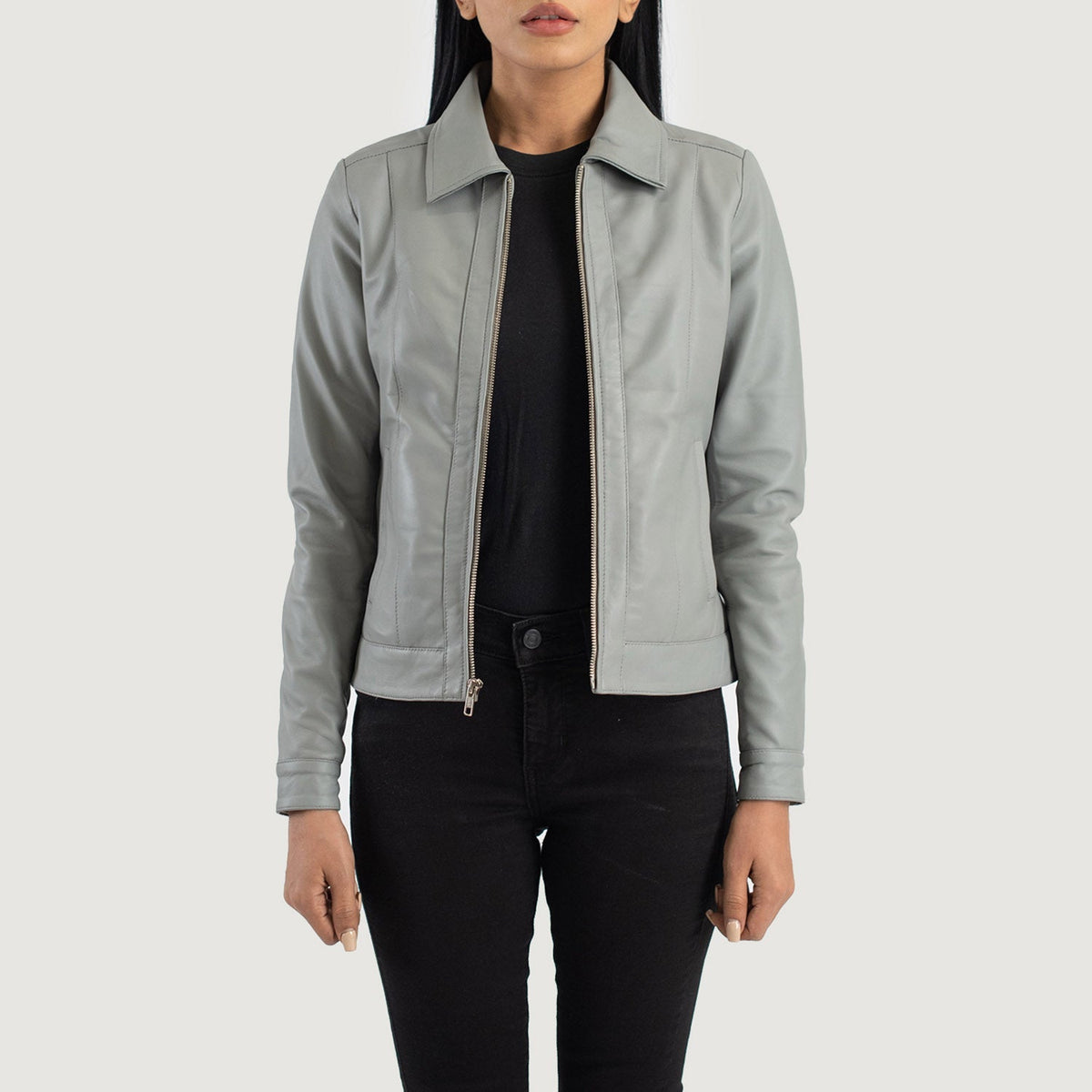 Noran Grey Leather Jacket