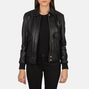 Vition Black Leather Bomber Jacket