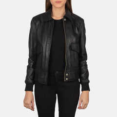 Vition Black Leather Bomber Jacket