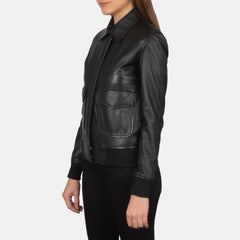 Vition Black Leather Bomber Jacket