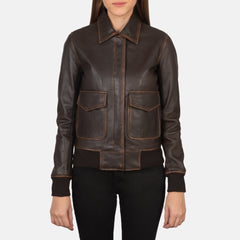 Vition Brown Leather Bomber Jacket