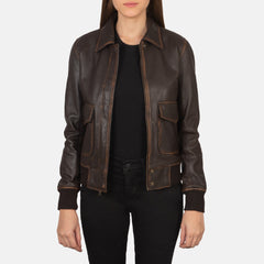Vition Brown Leather Bomber Jacket
