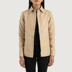 Minos Beige Leather Shirt Jacket