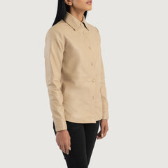 Minos Beige Leather Shirt Jacket