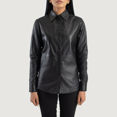 Minos Black Leather Shirt Jacket